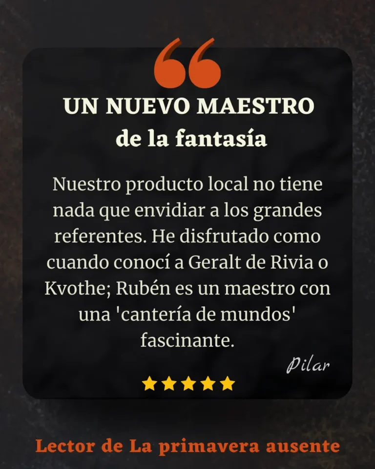 Reseña de Pilar: "Un nuevo maestro de la fantasía" comparado con Geralt de Rivia.