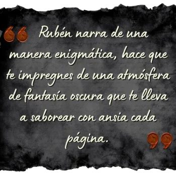 Pergamino oscuro con texto sobre la narrativa enigmática y la atmósfera de Elaranne